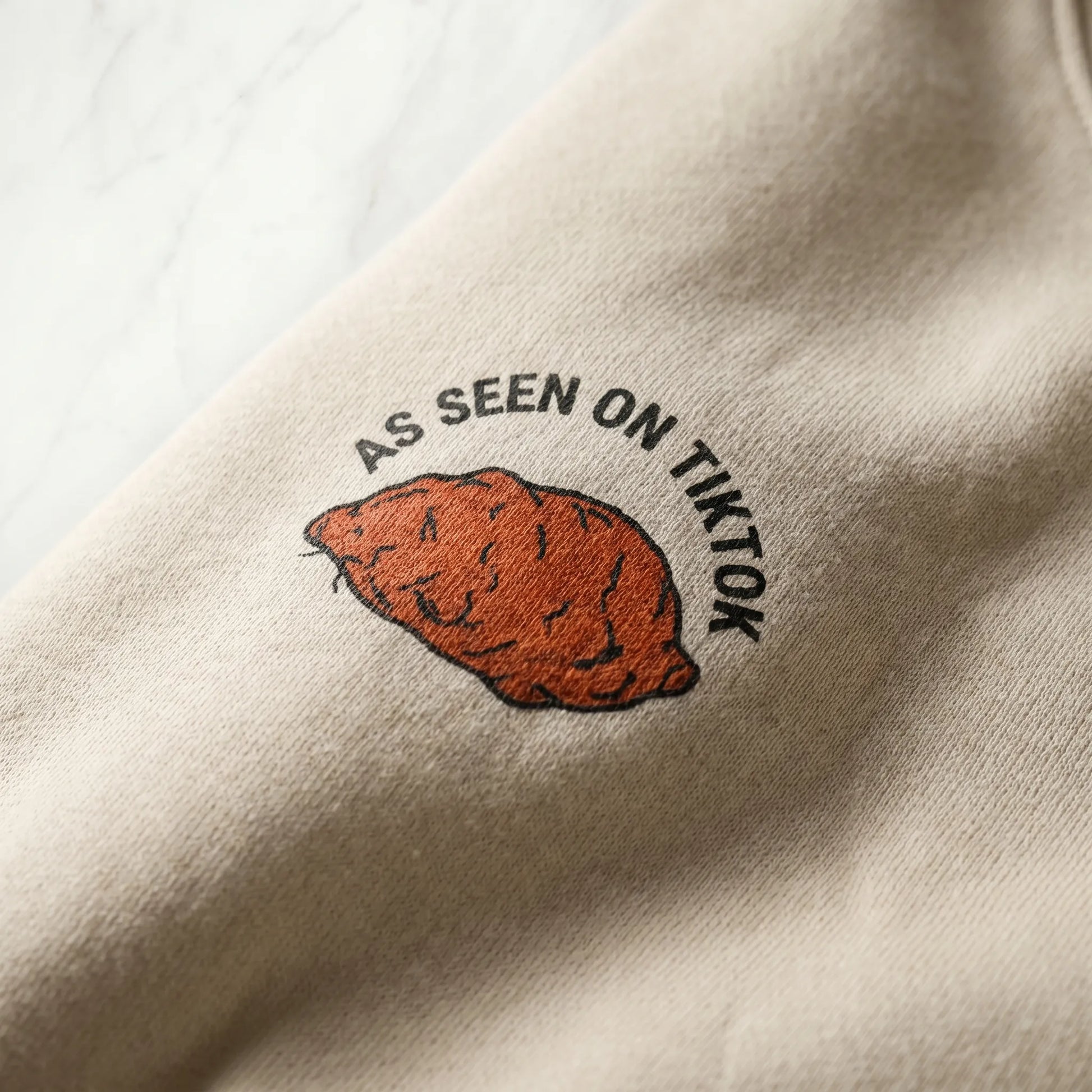 A detail shot of the Socrates Skeleton meme gift highlighting the soft-hand DTG print and double-needle stitching, featuring the twerking philosopher in three columns from the 2026 TikTok viral diagram.
