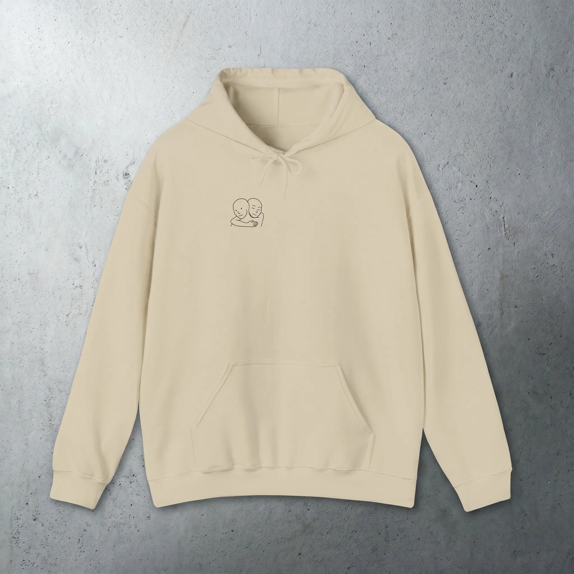 Front view of the I Know That Feel Bro Wojak hoodie, a unisex sweatshirt featuring a small left-chest pocket-mark silhouette of the iconic 2011 feels guy embrace meme.
