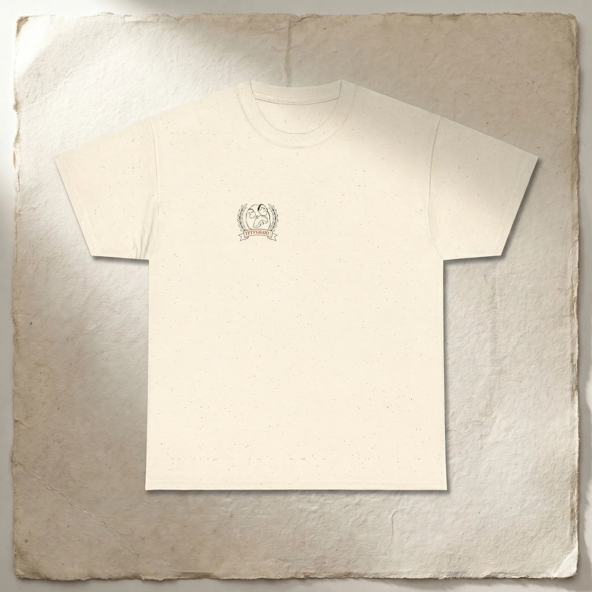 Front view of the Rage Guy Crest Tee, a funny heraldic rage comic meme gift for old internet millennials featuring a small left-chest FFFFUUUU face with laurel framing.
