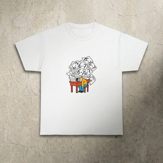 Front view of the Six Seven Meme Tee, a funny exhausted teacher gift featuring the viral 67 Gen Alpha brainrot slang and Dictionary.com word of the year 2025.