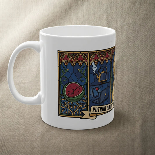 Side view of an 11oz glossy white ceramic mug featuring the unbothered zen capybara meme, acting as the patron saint of not getting back to you for soft rebellion and ironic wellness.